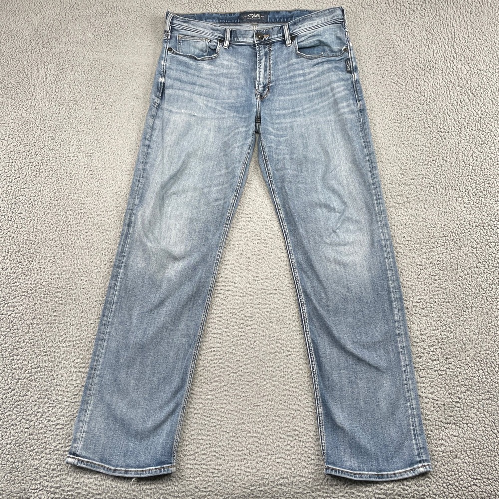 Silver Jeans Co. Jeans Mens 36 Blue Gordie Straight Leg Light Wash Distressed